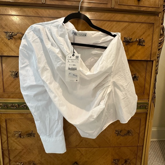 NWT Zara Poplin Asymmetrical Top Sz Large - Picture 2 of 11